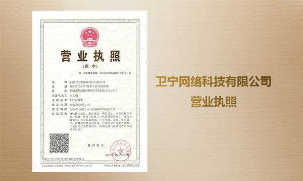 安徽衛(wèi)寧網(wǎng)絡(luò)科技有限公司營業(yè)執(zhí)照
